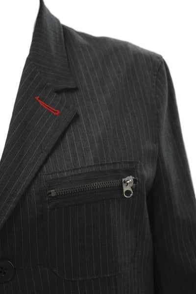 Triple Five Soul Mens Gray Pinstripe Jacket Button Viscose Size M