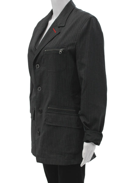 Triple Five Soul Mens Gray Pinstripe Jacket Button Viscose Size M