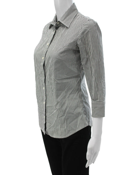J Crew Women Basic Striped Collared 3/4 Sleeve Button-Up Top Black Size XS