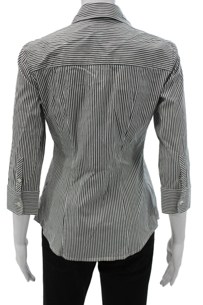 J Crew Women Basic Striped Collared 3/4 Sleeve Button-Up Top Black Size XS