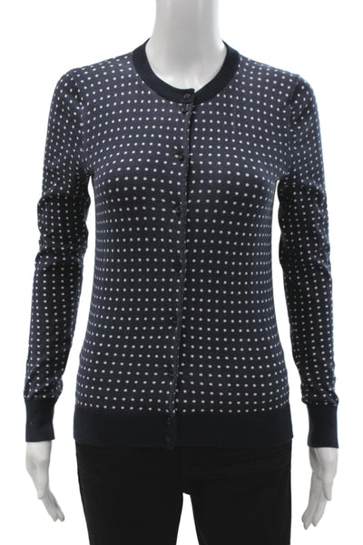 J Crew Women Blue Cotton Polka Dot Cardigan Crew Neck Long Sleeve Size XS