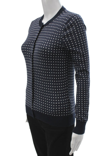J Crew Women Blue Cotton Polka Dot Cardigan Crew Neck Long Sleeve Size XS