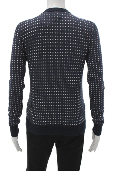J Crew Women Blue Cotton Polka Dot Cardigan Crew Neck Long Sleeve Size XS