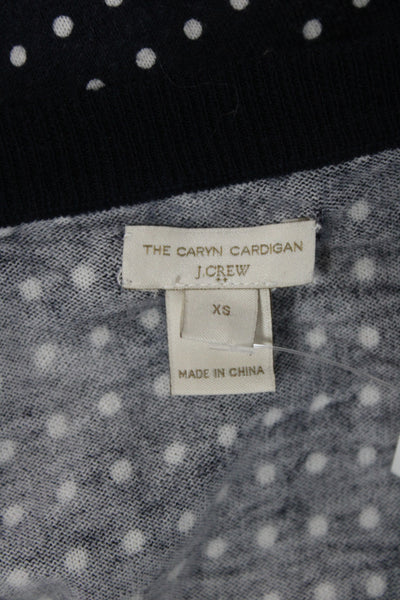J Crew Women Blue Cotton Polka Dot Cardigan Crew Neck Long Sleeve Size XS