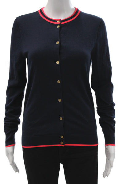 J Crew Women Blue Striped Cotton Crew Neck Cardigan Long Sleeve Size S