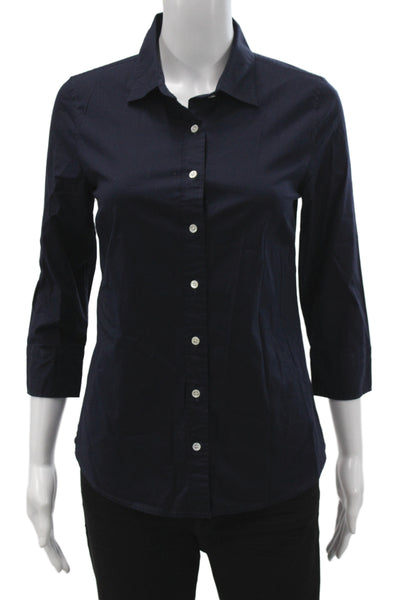 J Crew Women Basic Button-Up Cotton Collared 3/4 Sleeve Blue Size XS