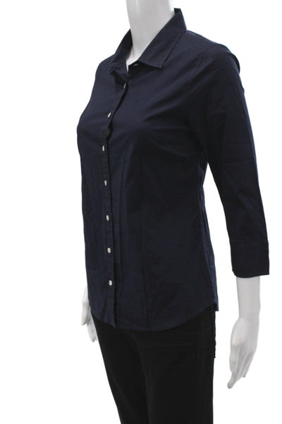 J Crew Women Basic Button-Up Cotton Collared 3/4 Sleeve Blue Size XS