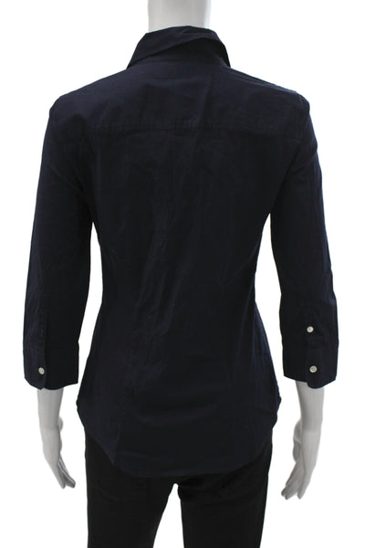 J Crew Women Basic Button-Up Cotton Collared 3/4 Sleeve Blue Size XS