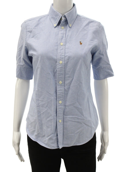 Polo Ralph Lauren Women Basic Button-Up Blue Cotton Short Sleeve Size S