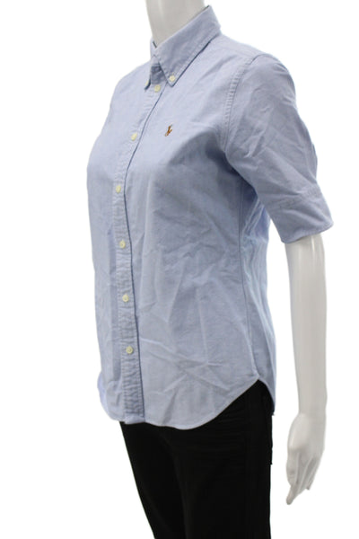 Polo Ralph Lauren Women Basic Button-Up Blue Cotton Short Sleeve Size S