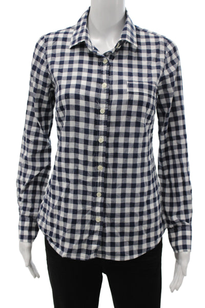 J Crew Women Basic Check Cotton Collared Button-Up Long Sleeve Blue Size XS