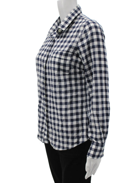 J Crew Women Basic Check Cotton Collared Button-Up Long Sleeve Blue Size XS
