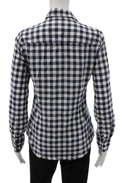 J Crew Women Basic Check Cotton Collared Button-Up Long Sleeve Blue Size XS