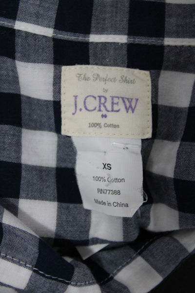 J Crew Women Basic Check Cotton Collared Button-Up Long Sleeve Blue Size XS
