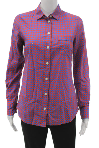 J Crew Womens Blue Check Cotton Collared Button Up Long Sleeve Size XS