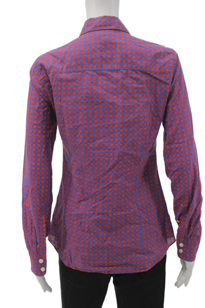 J Crew Womens Blue Check Cotton Collared Button Up Long Sleeve Size XS
