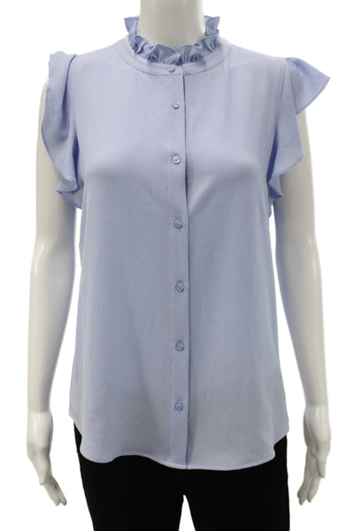 Calvin Klein Womens Basic Blue High Neck Short Sleeve Blouse Size S