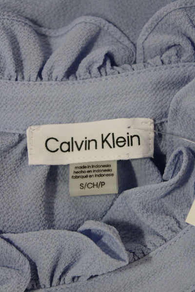 Calvin Klein Womens Basic Blue High Neck Short Sleeve Blouse Size S