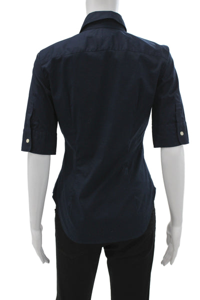 Ralph Lauren Sport Women Blue Collared Button-Up Top 3/4 Sleeve Cotton Size 2