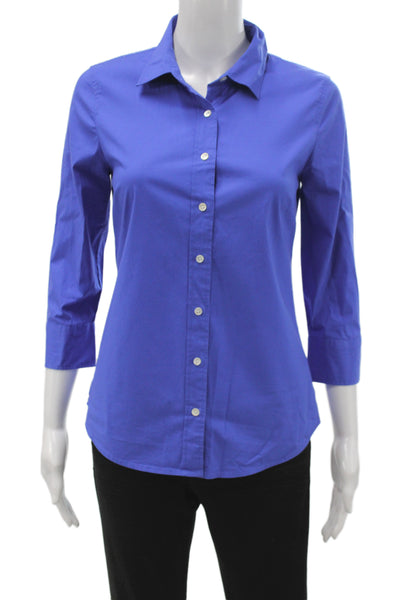 J Crew Women Basic Collared Blue Cotton 3/4 Sleeve Button-Up Size XS