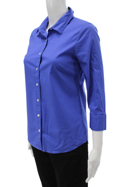 J Crew Women Basic Collared Blue Cotton 3/4 Sleeve Button-Up Size XS