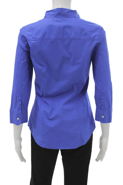J Crew Women Basic Collared Blue Cotton 3/4 Sleeve Button-Up Size XS