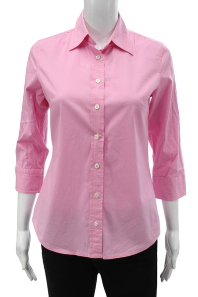 J Crew Womens Basic Collared Button-Up Pink 3/4 Sleeve Cotton Size XS