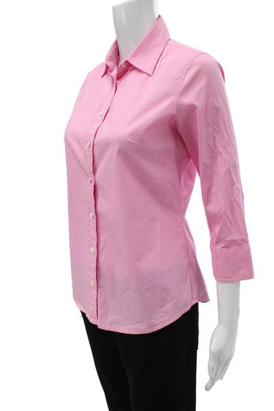 J Crew Womens Basic Collared Button-Up Pink 3/4 Sleeve Cotton Size XS