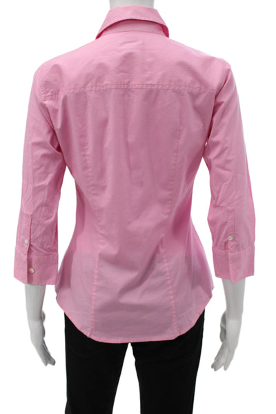 J Crew Womens Basic Collared Button-Up Pink 3/4 Sleeve Cotton Size XS