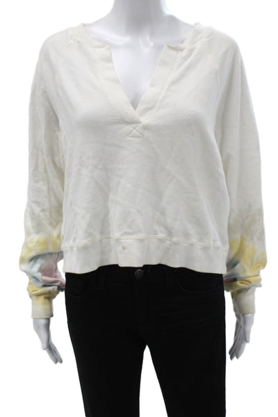 Electric & Rose Womens Tie Dye V-Neck Pullover Sweatshirt White Cotton Size XS