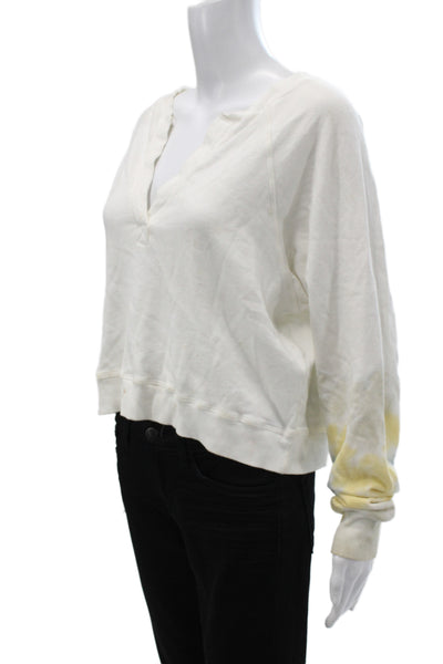 Electric & Rose Womens Tie Dye V-Neck Pullover Sweatshirt White Cotton Size XS