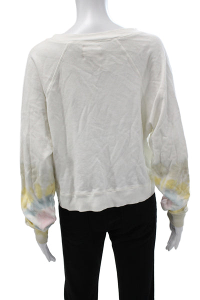 Electric & Rose Womens Tie Dye V-Neck Pullover Sweatshirt White Cotton Size XS