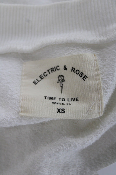 Electric & Rose Womens Tie Dye V-Neck Pullover Sweatshirt White Cotton Size XS