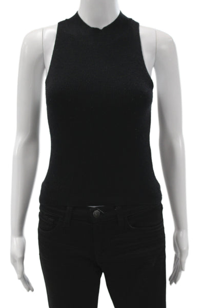 Frame Women Basic Black Mock Neck Sleeveless Tank 33% Silk Size XS