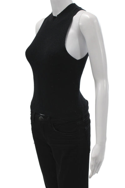 Frame Women Basic Black Mock Neck Sleeveless Tank 33% Silk Size XS
