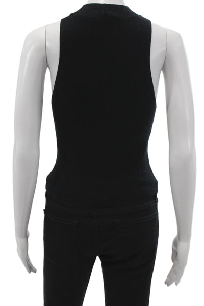 Frame Women Basic Black Mock Neck Sleeveless Tank 33% Silk Size XS