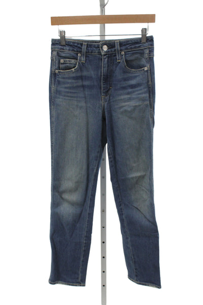 Amo Womens Straight Blue Cotton Mid Rise Jeans Inseam 28 Size 25