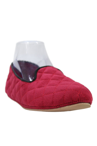 Patricia Green Womens Slip On Cotton Quilted Slippers Loafers Pink Black Size 7