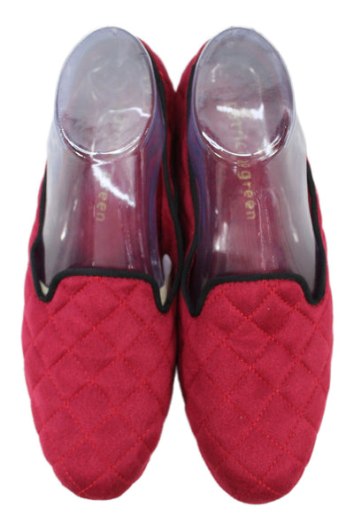 Patricia Green Womens Slip On Cotton Quilted Slippers Loafers Pink Black Size 7