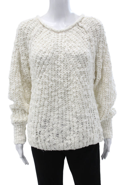 Free People Womens Pullover Sweater Ivory Cotton Round Neck Long Sleeve Size M