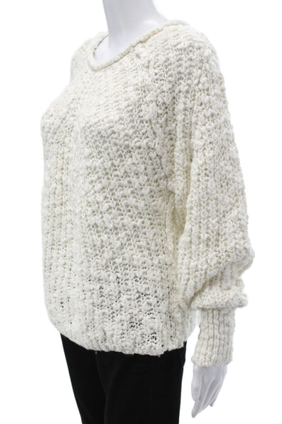 Free People Womens Pullover Sweater Ivory Cotton Round Neck Long Sleeve Size M