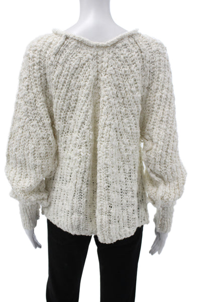 Free People Womens Pullover Sweater Ivory Cotton Round Neck Long Sleeve Size M