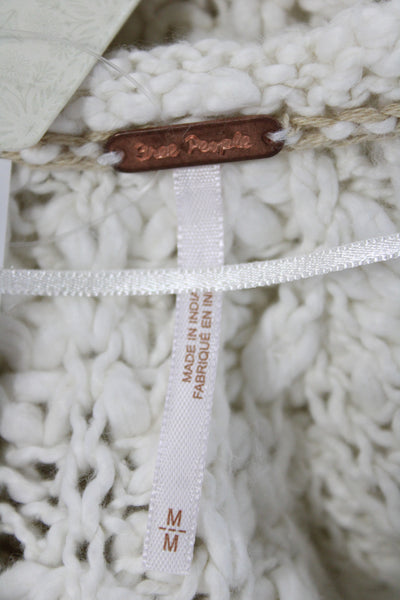 Free People Womens Pullover Sweater Ivory Cotton Round Neck Long Sleeve Size M