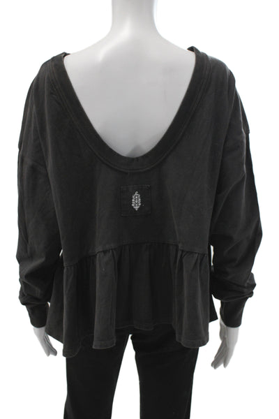 FP Movement Womens Pullover Long Sleeve Scoop Neck Black Athleisure Size S