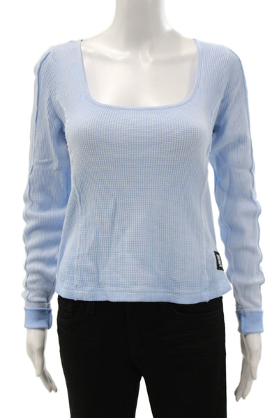 DKNY Jeans Womens Basic Blue Square Neck Long Sleeve T-Shirt Size M