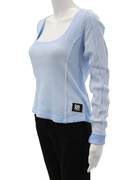 DKNY Jeans Womens Basic Blue Square Neck Long Sleeve T-Shirt Size M