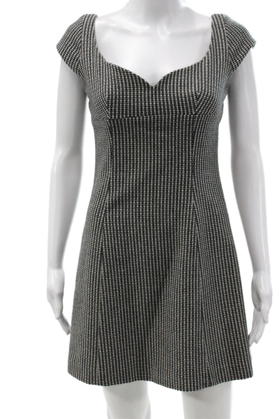 Jill Stuart Womens Fit Flare Black Check Wool Dress Short Sleeve Size 0