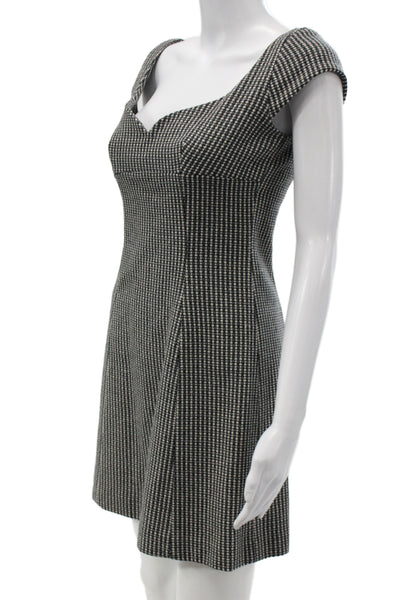 Jill Stuart Womens Fit Flare Black Check Wool Dress Short Sleeve Size 0