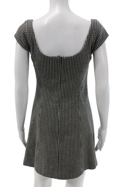 Jill Stuart Womens Fit Flare Black Check Wool Dress Short Sleeve Size 0