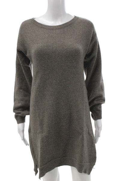 Chloe Womens Sweater Dress Brown Wool Long Sleeve Zip Crew Neck Size XS